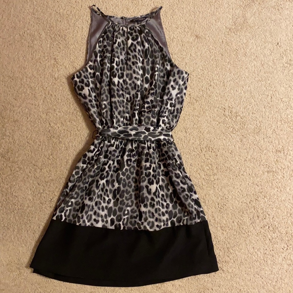 Gray and black leopard print dress